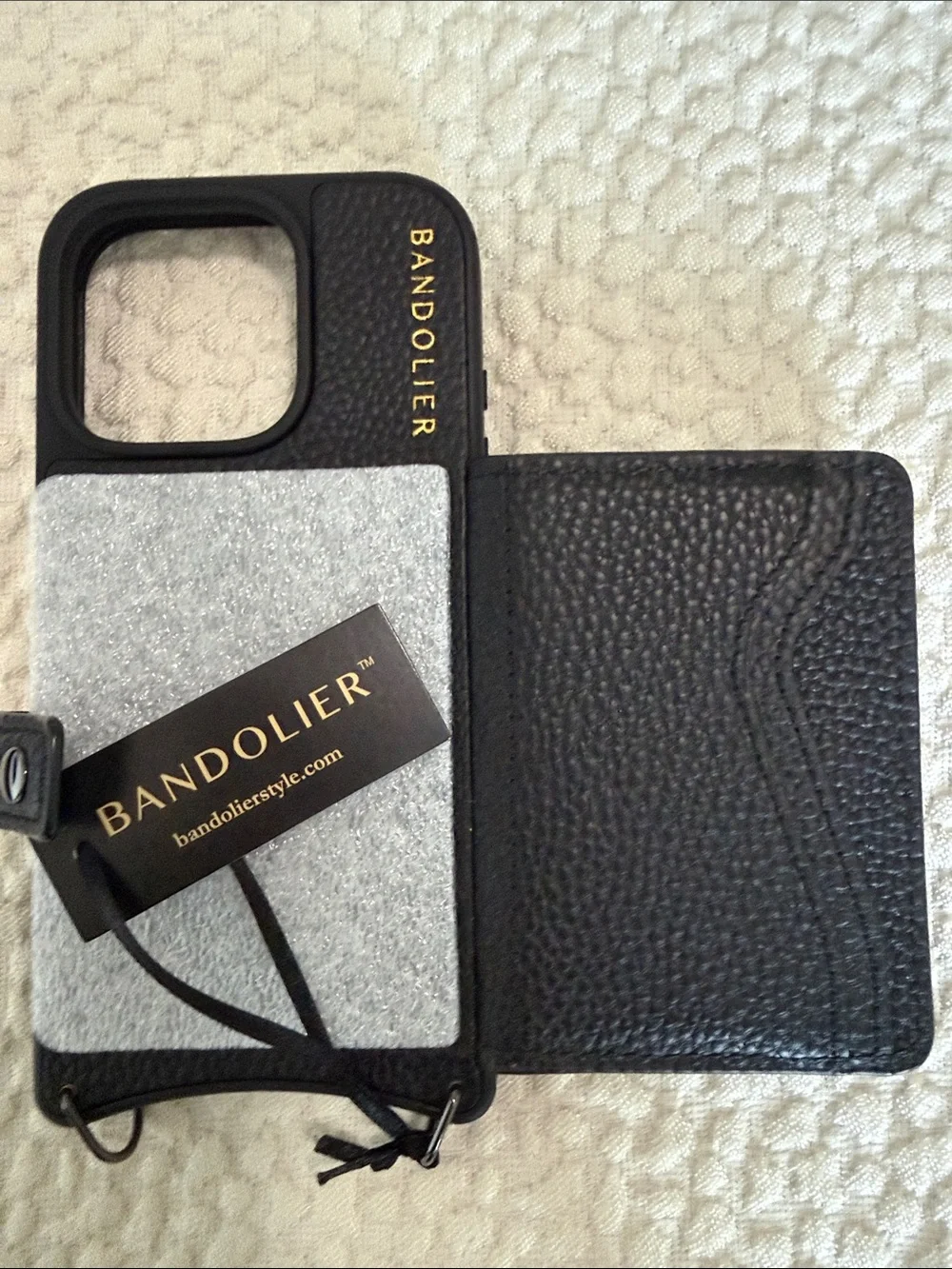Bandolier Black Pebbled Leather Crossbody Phone Case with Strap